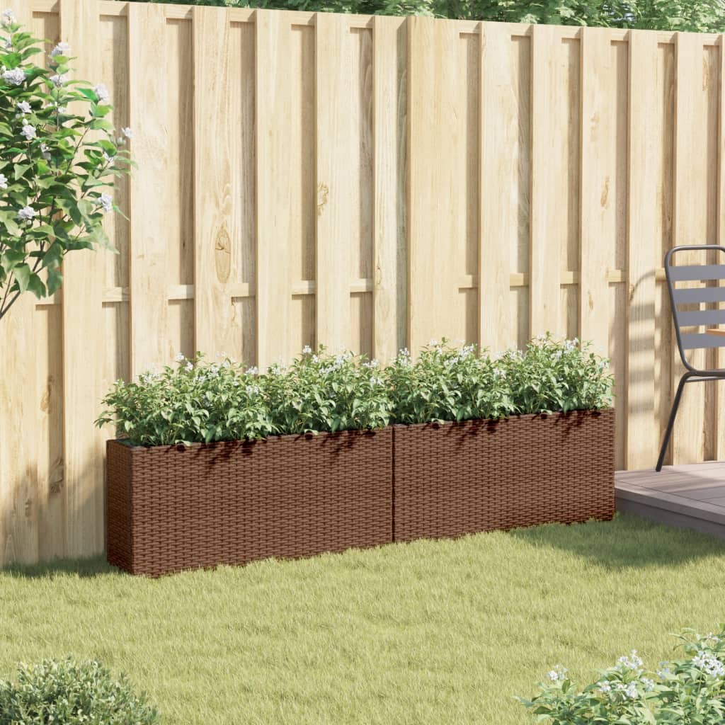 Plantenbakken met 2 potten 2 st 90x20x40 cm poly rattan bruin