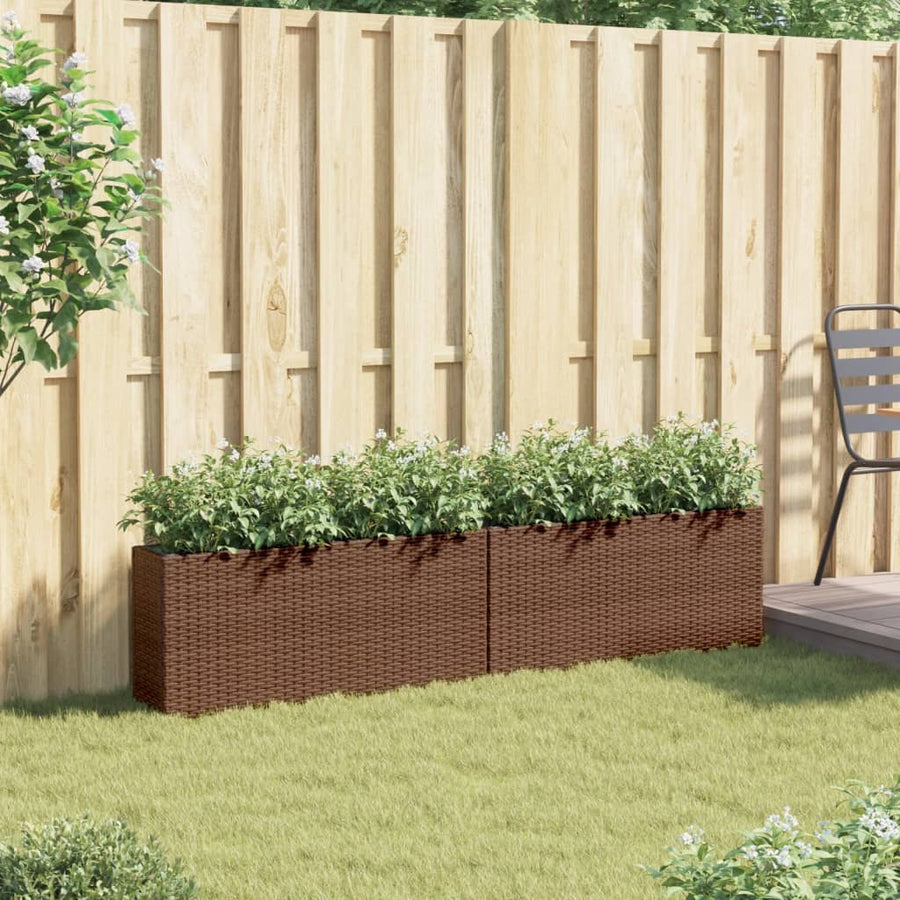 Plantenbakken met 2 potten 2 st 90x20x40 cm poly rattan bruin