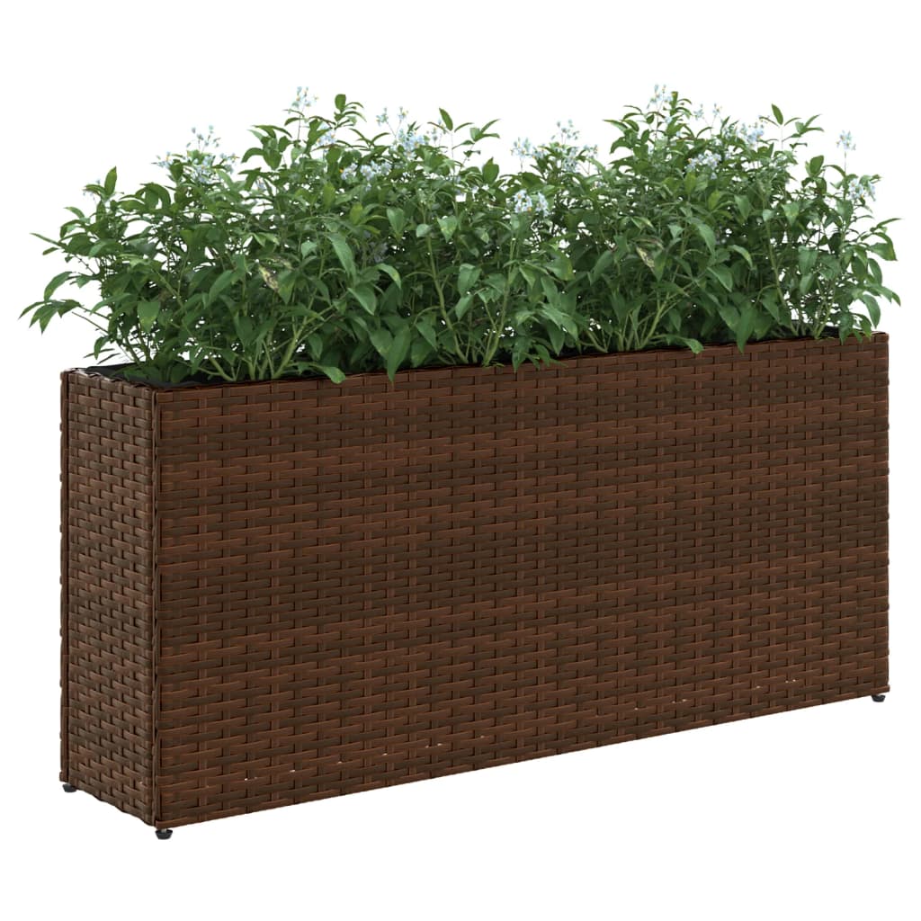 Plantenbakken met 2 potten 2 st 90x20x40 cm poly rattan bruin