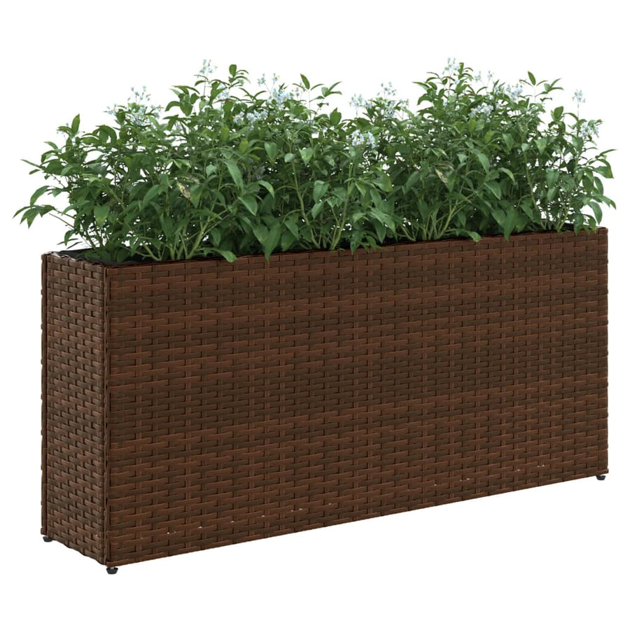 Plantenbakken met 2 potten 2 st 90x20x40 cm poly rattan bruin