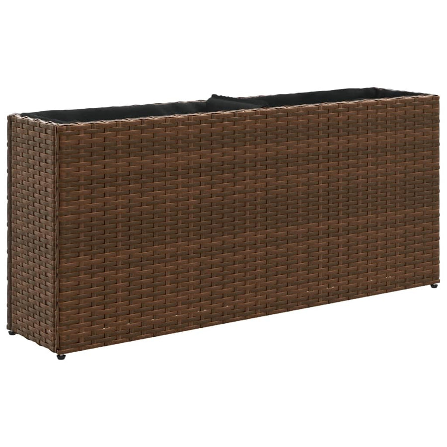 Plantenbakken met 2 potten 2 st 90x20x40 cm poly rattan bruin