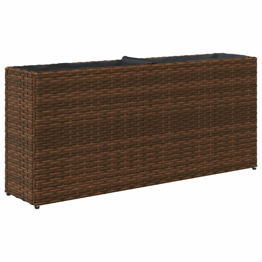 Plantenbakken met 2 potten 2 st 90x20x40 cm poly rattan bruin