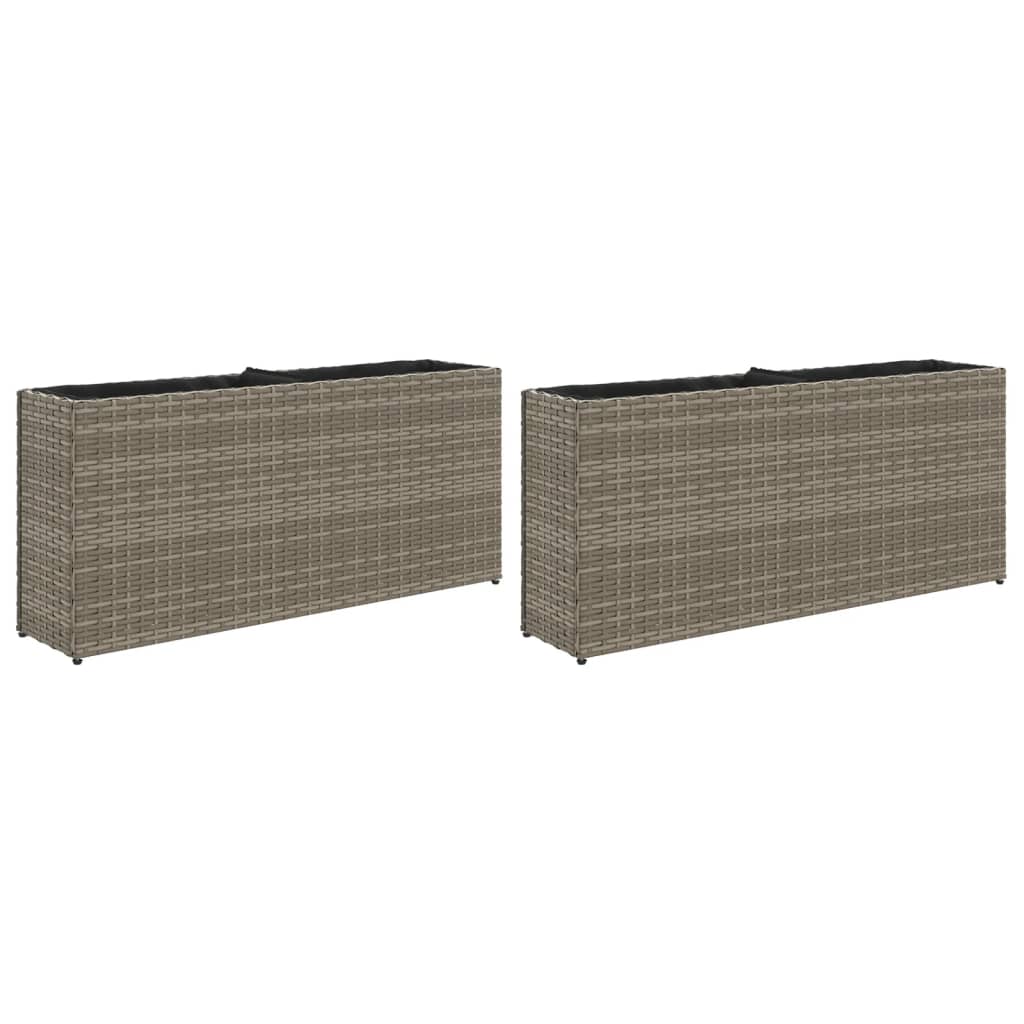 Plantenbakken met 2 potten 2 st 90x20x40 cm poly rattan grijs