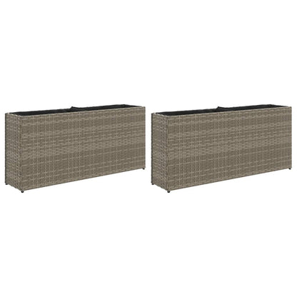 Plantenbakken met 2 potten 2 st 90x20x40 cm poly rattan grijs