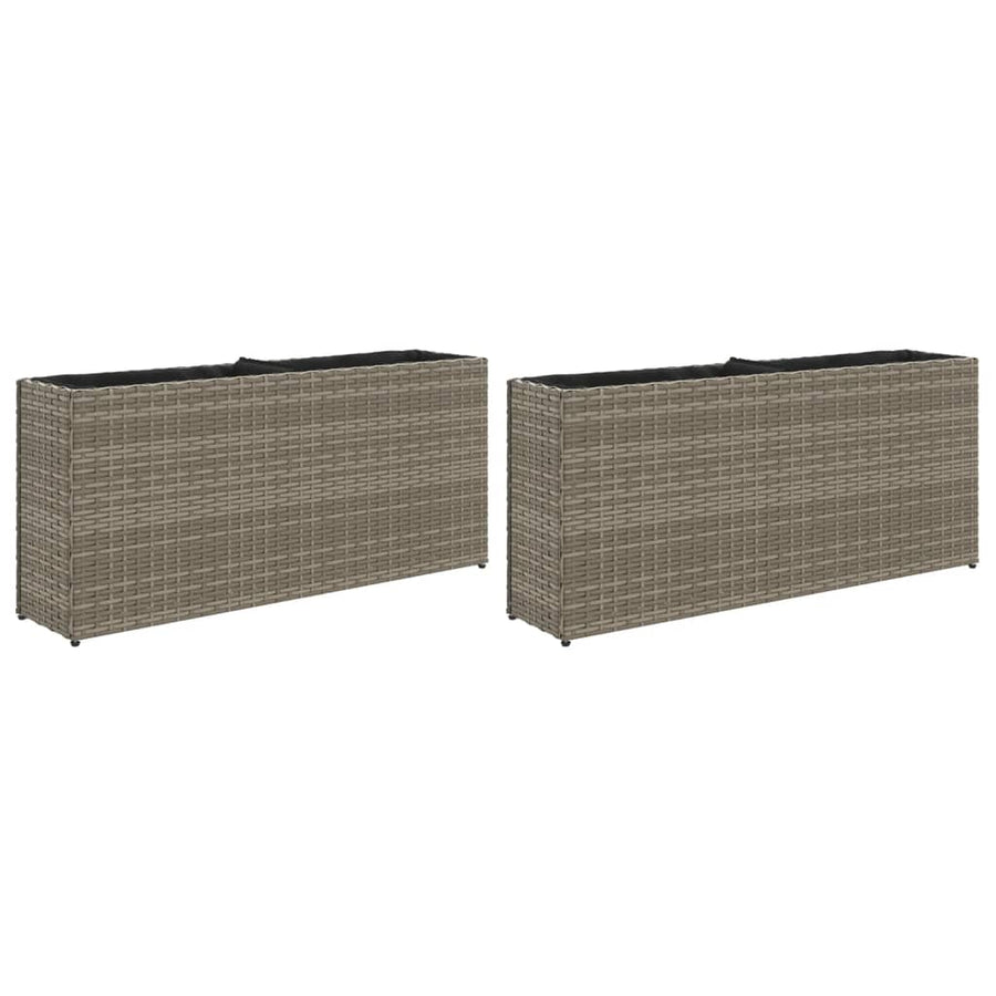 Plantenbakken met 2 potten 2 st 90x20x40 cm poly rattan grijs