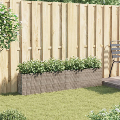 Plantenbakken met 2 potten 2 st 90x20x40 cm poly rattan grijs