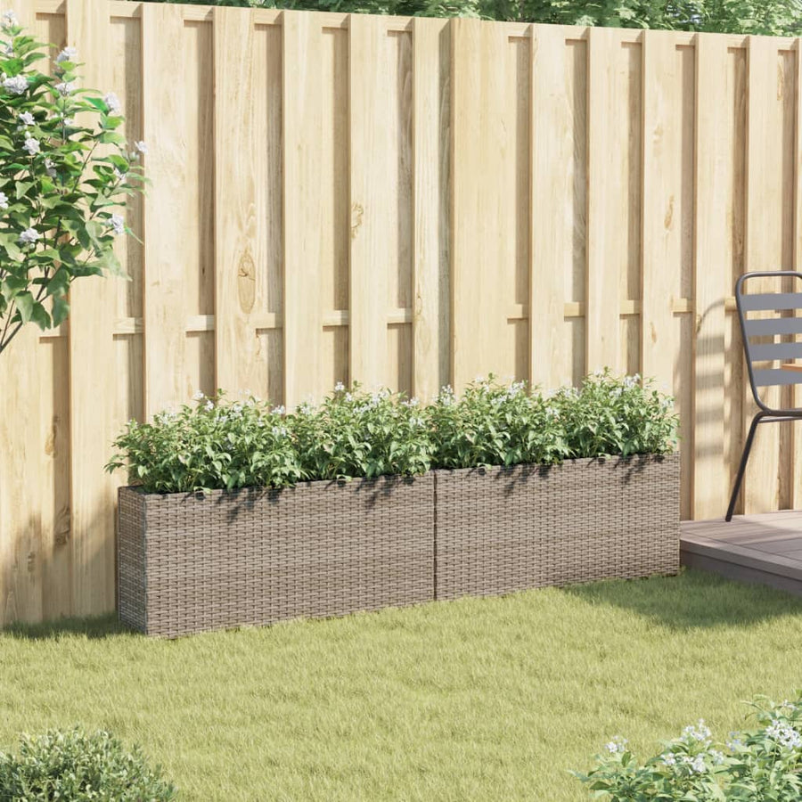 Plantenbakken met 2 potten 2 st 90x20x40 cm poly rattan grijs