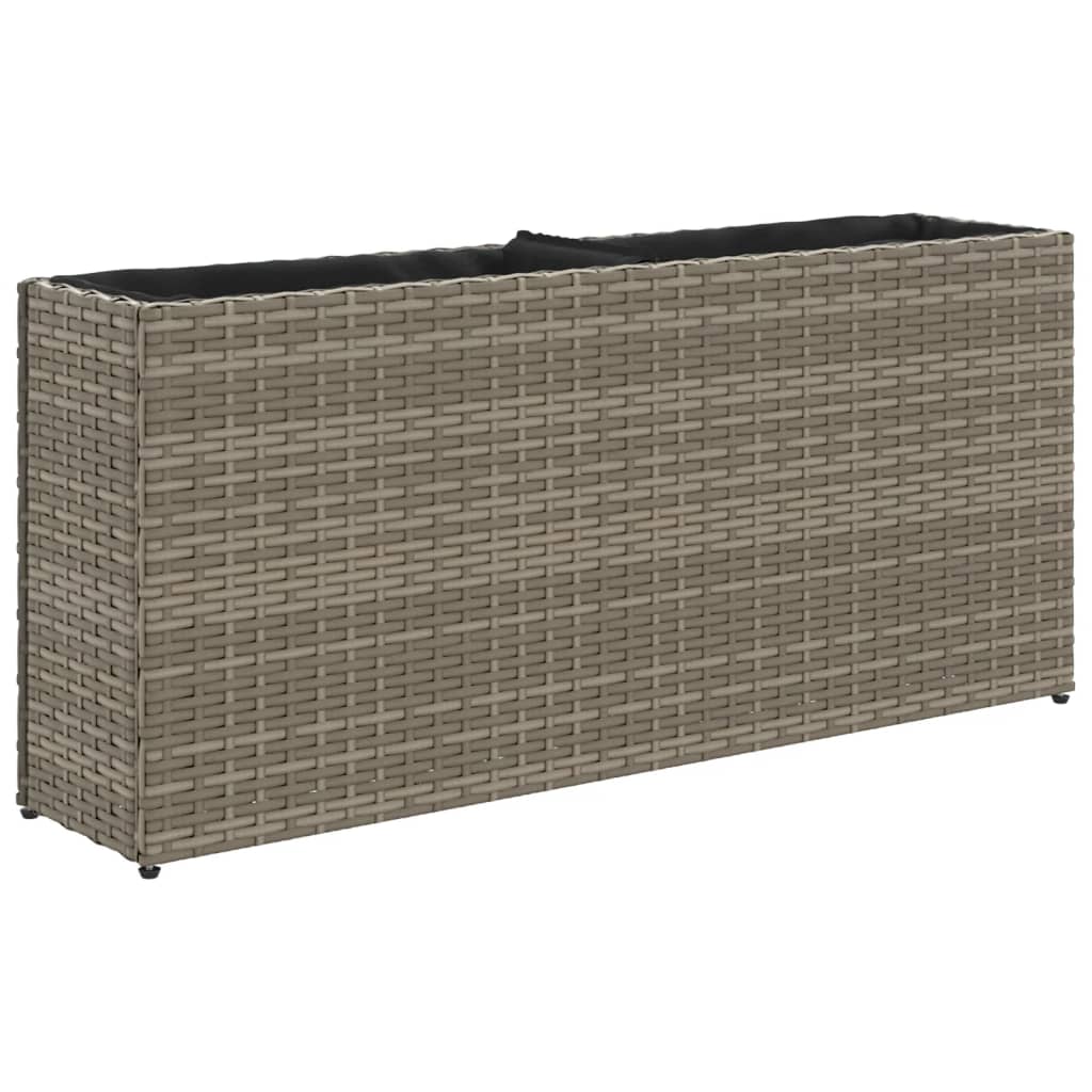 Plantenbakken met 2 potten 2 st 90x20x40 cm poly rattan grijs