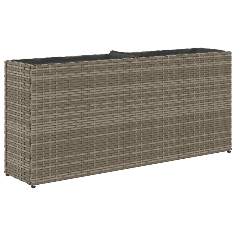 Plantenbakken met 2 potten 2 st 90x20x40 cm poly rattan grijs