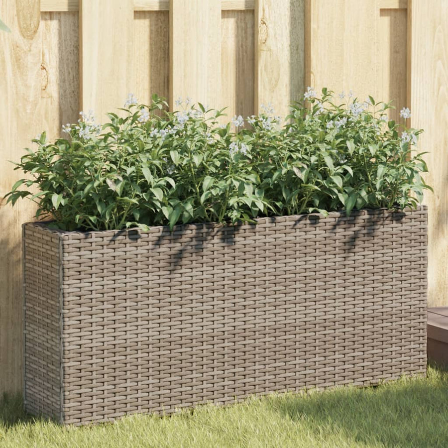 Plantenbakken met 2 potten 2 st 90x20x40 cm poly rattan grijs