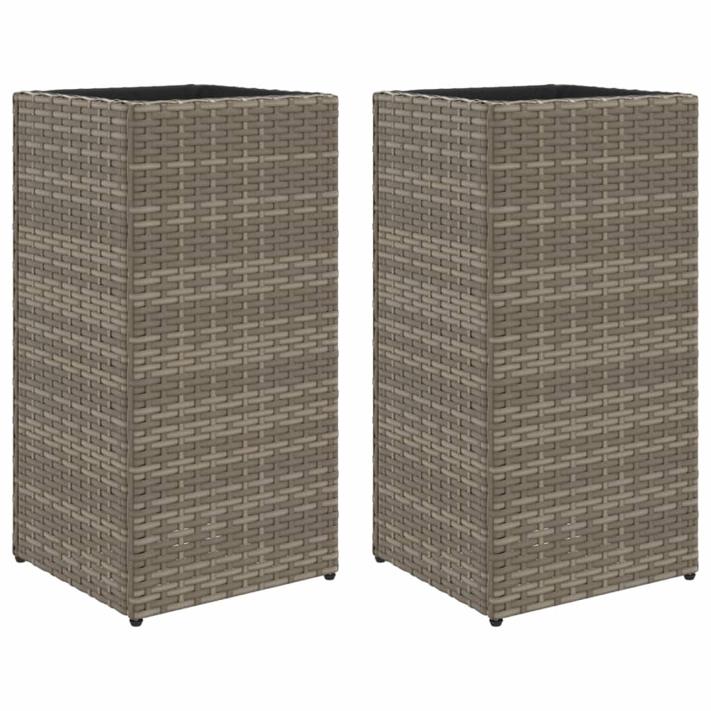 Plantenbakken 2 st 30x30x60 cm poly rattan grijs