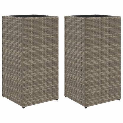 Plantenbakken 2 st 30x30x60 cm poly rattan grijs