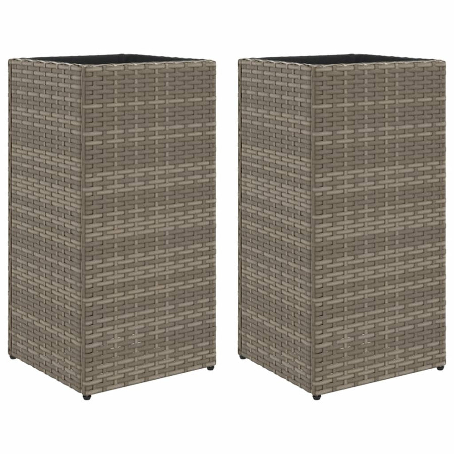 Plantenbakken 2 st 30x30x60 cm poly rattan grijs