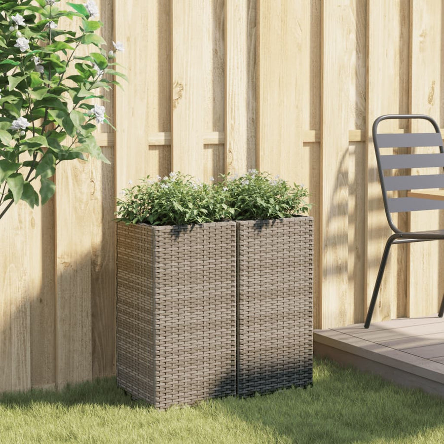 Plantenbakken 2 st 30x30x60 cm poly rattan grijs
