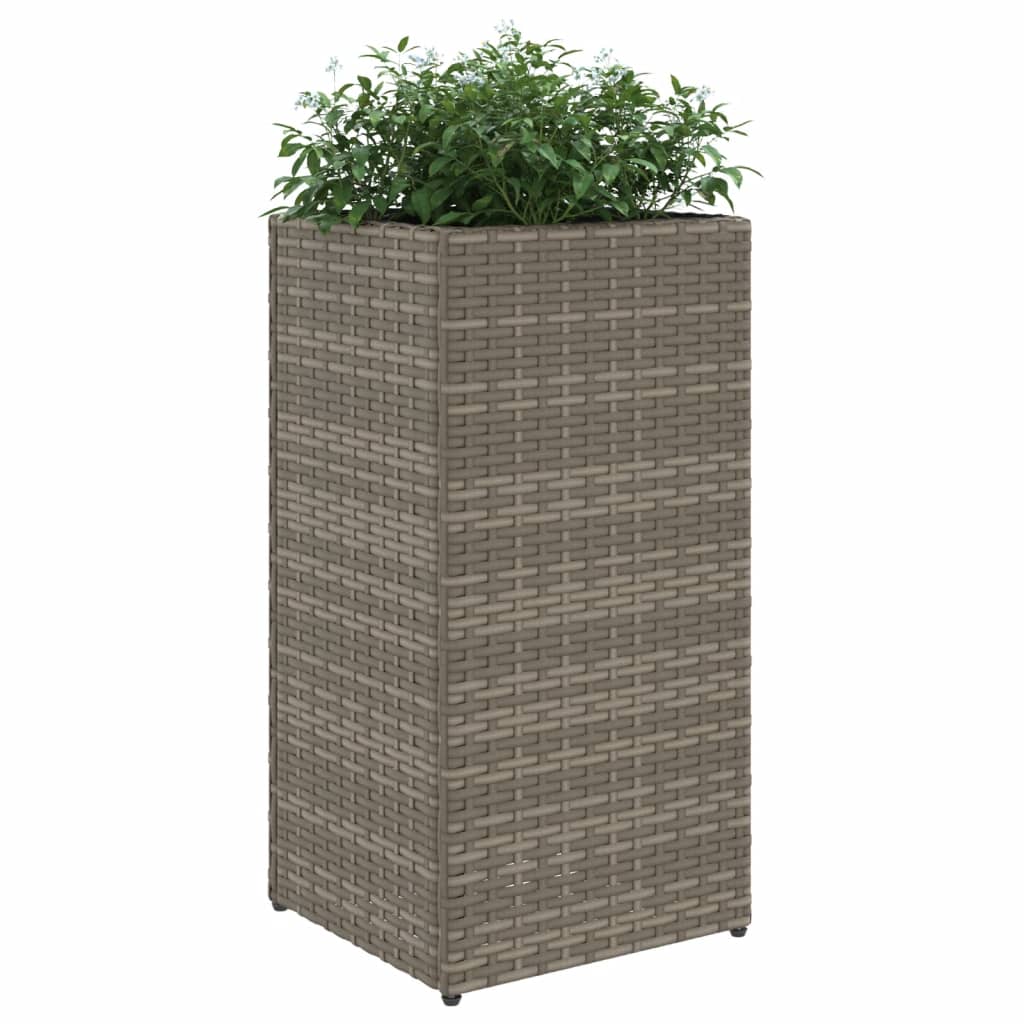 Plantenbakken 2 st 30x30x60 cm poly rattan grijs
