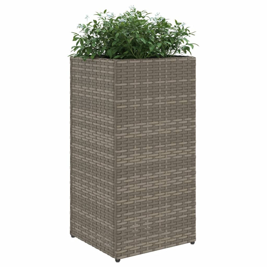 Plantenbakken 2 st 30x30x60 cm poly rattan grijs