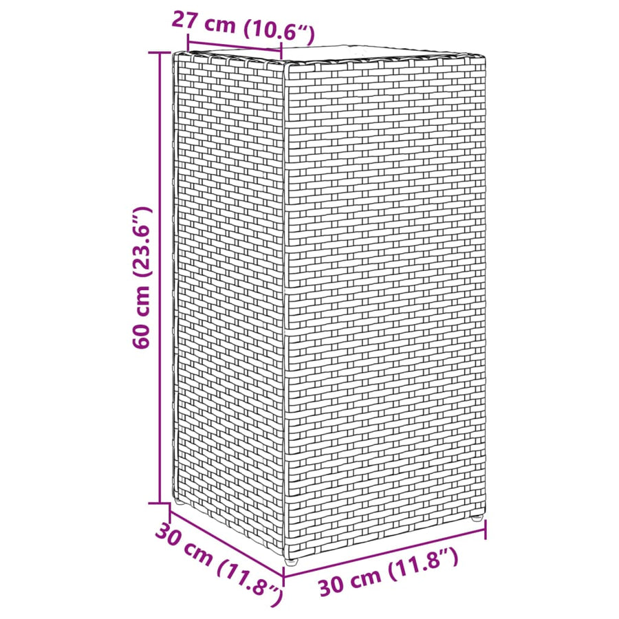 Plantenbakken 2 st 30x30x60 cm poly rattan grijs