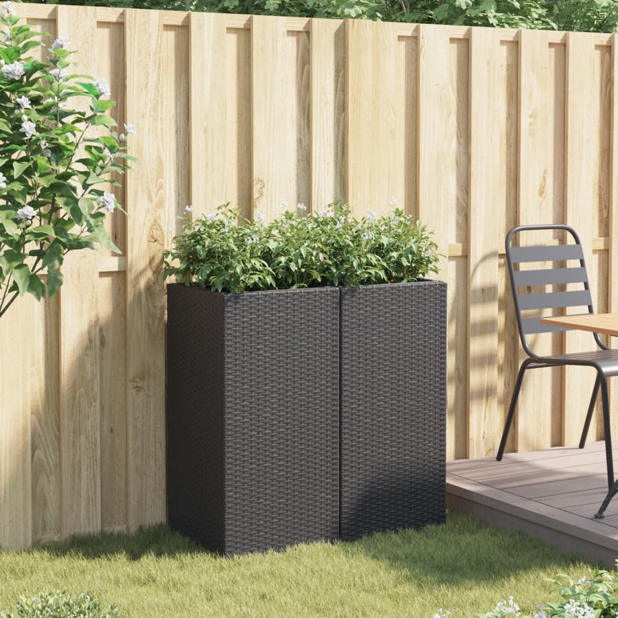 Plantenbakken 2 st 40x40x80 cm poly rattan zwart