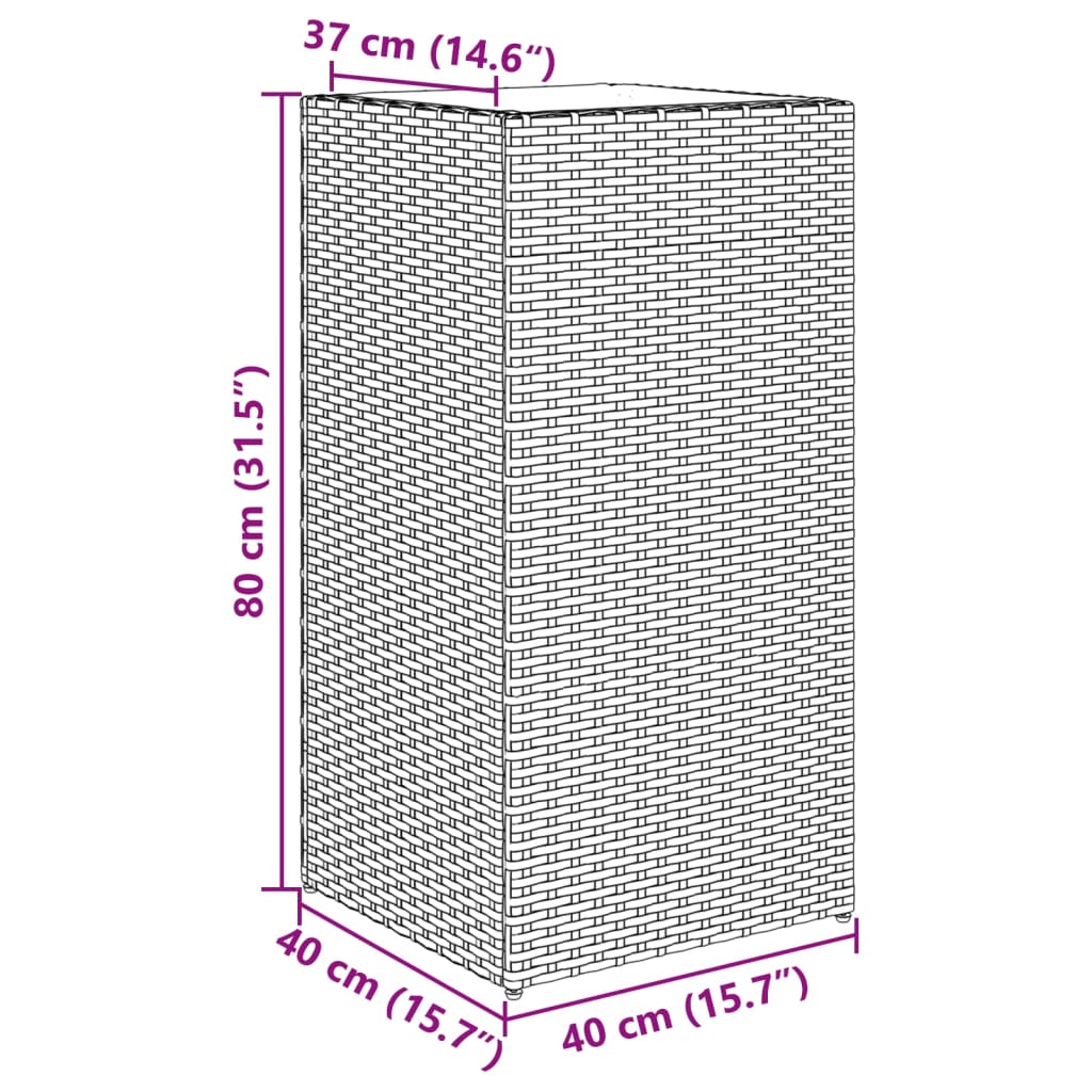 Plantenbakken 2 st 40x40x80 cm poly rattan zwart