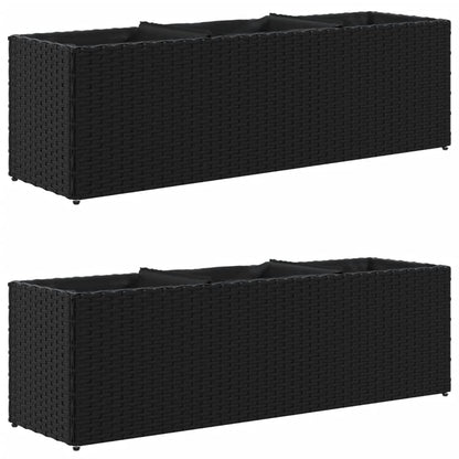 Plantenbakken met 3 potten 2 st 105x30x32 cm poly rattan zwart