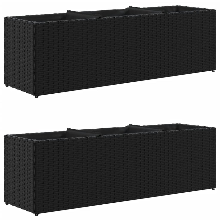 Plantenbakken met 3 potten 2 st 105x30x32 cm poly rattan zwart