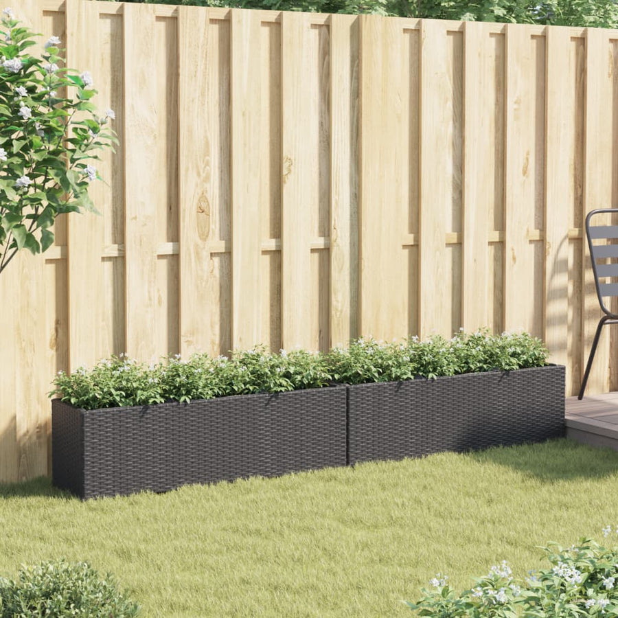 Plantenbakken met 3 potten 2 st 105x30x32 cm poly rattan zwart