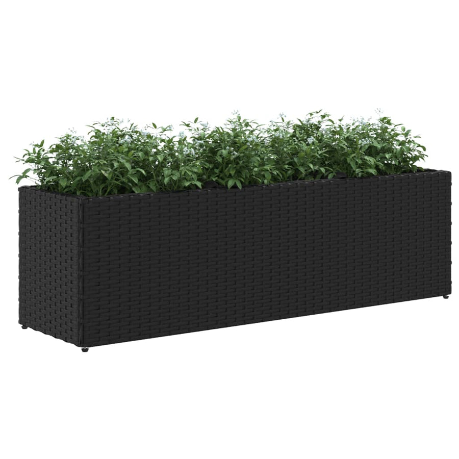 Plantenbakken met 3 potten 2 st 105x30x32 cm poly rattan zwart