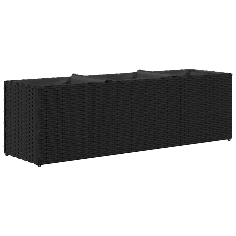Plantenbakken met 3 potten 2 st 105x30x32 cm poly rattan zwart