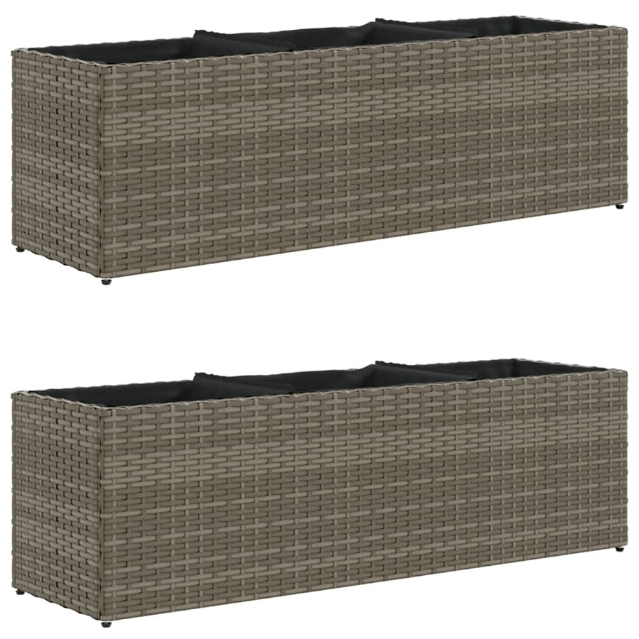 Plantenbakken met 3 potten 2 st 105x30x32 cm poly rattan grijs