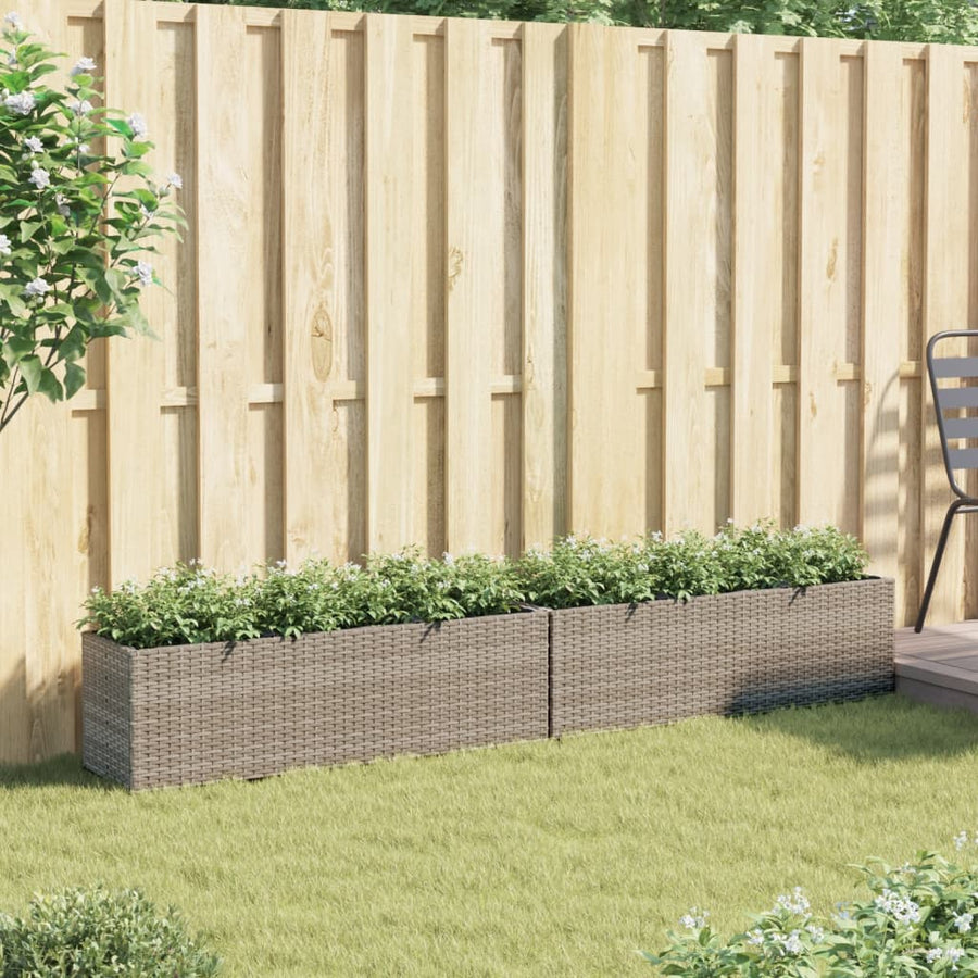 Plantenbakken met 3 potten 2 st 105x30x32 cm poly rattan grijs