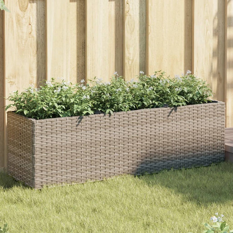 Plantenbakken met 3 potten 2 st 105x30x32 cm poly rattan grijs