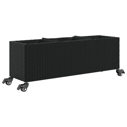 Plantenbakken met wielen 2 st 107x32x38 cm poly rattan zwart