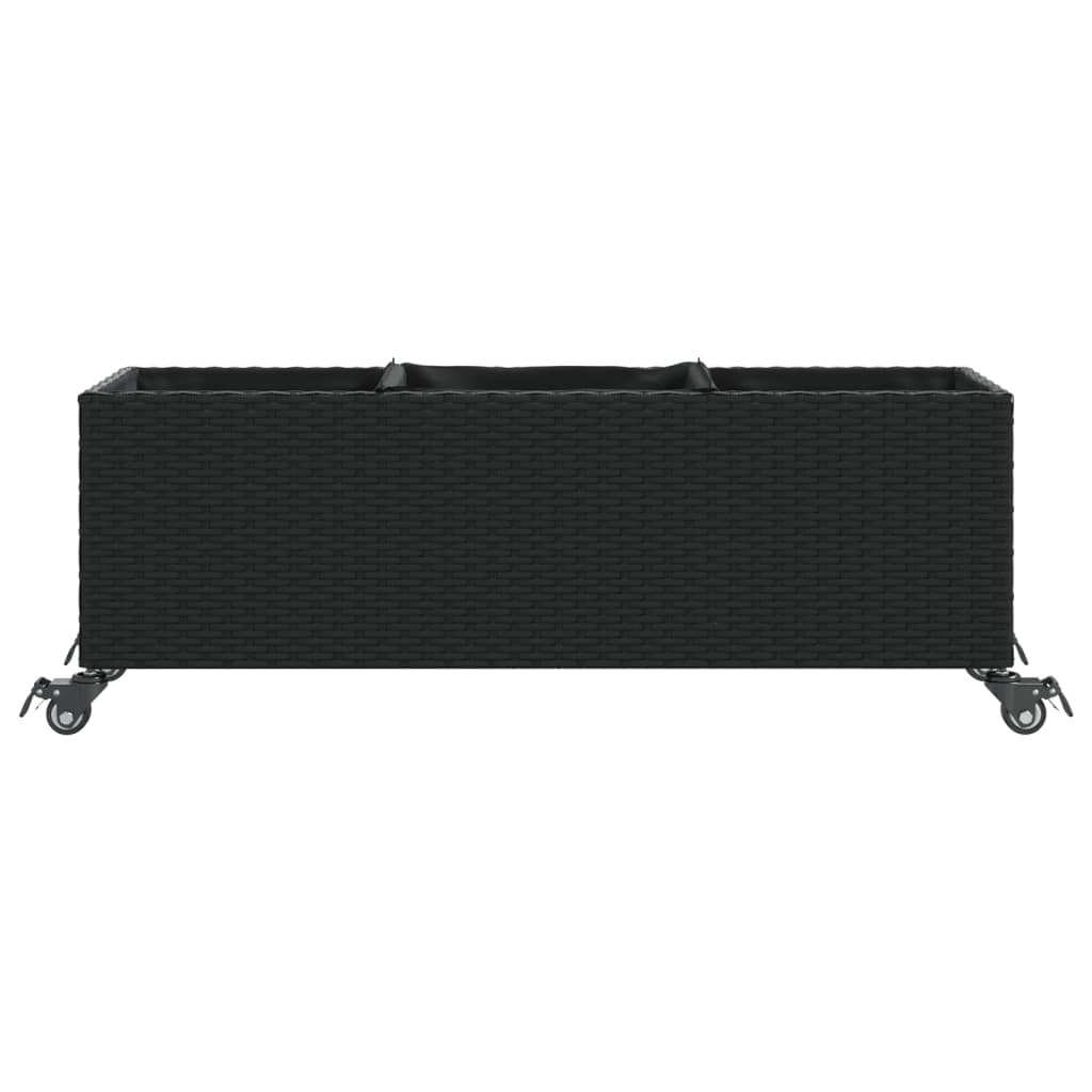 Plantenbakken met wielen 2 st 107x32x38 cm poly rattan zwart