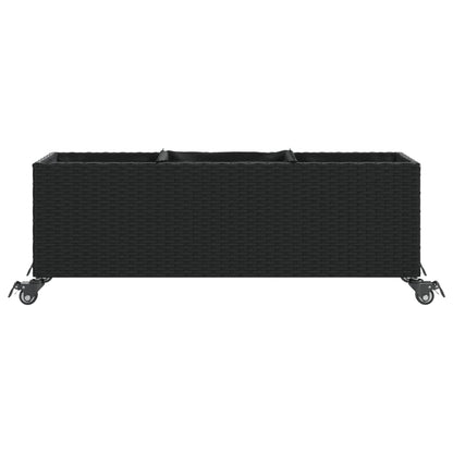 Plantenbakken met wielen 2 st 107x32x38 cm poly rattan zwart