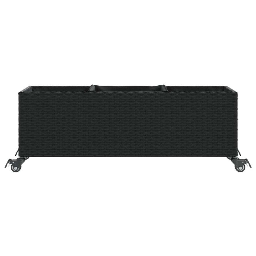 Plantenbakken met wielen 2 st 107x32x38 cm poly rattan zwart