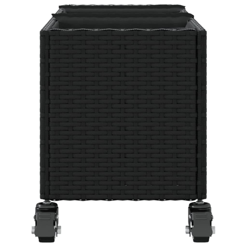 Plantenbakken met wielen 2 st 107x32x38 cm poly rattan zwart