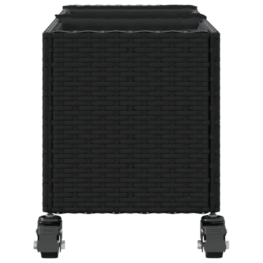 Plantenbakken met wielen 2 st 107x32x38 cm poly rattan zwart