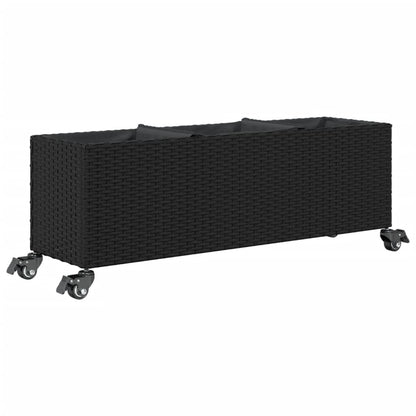 Plantenbakken met wielen 2 st 107x32x38 cm poly rattan zwart