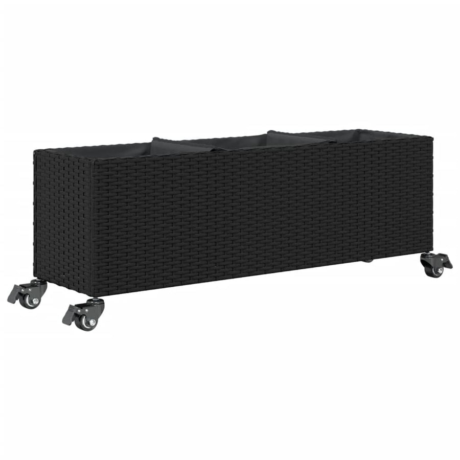 Plantenbakken met wielen 2 st 107x32x38 cm poly rattan zwart