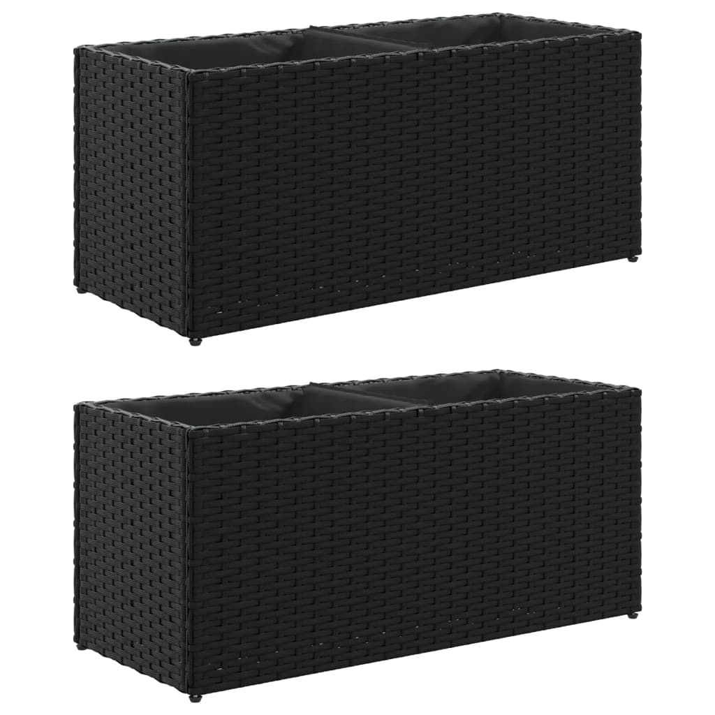 Plantenbakken met 2 potten 2 st 72x30x32 cm poly rattan zwart