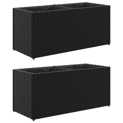 Plantenbakken met 2 potten 2 st 72x30x32 cm poly rattan zwart
