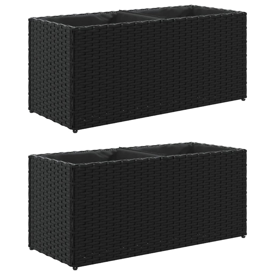 Plantenbakken met 2 potten 2 st 72x30x32 cm poly rattan zwart