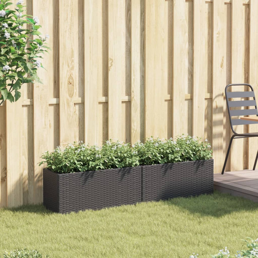 Plantenbakken met 2 potten 2 st 72x30x32 cm poly rattan zwart