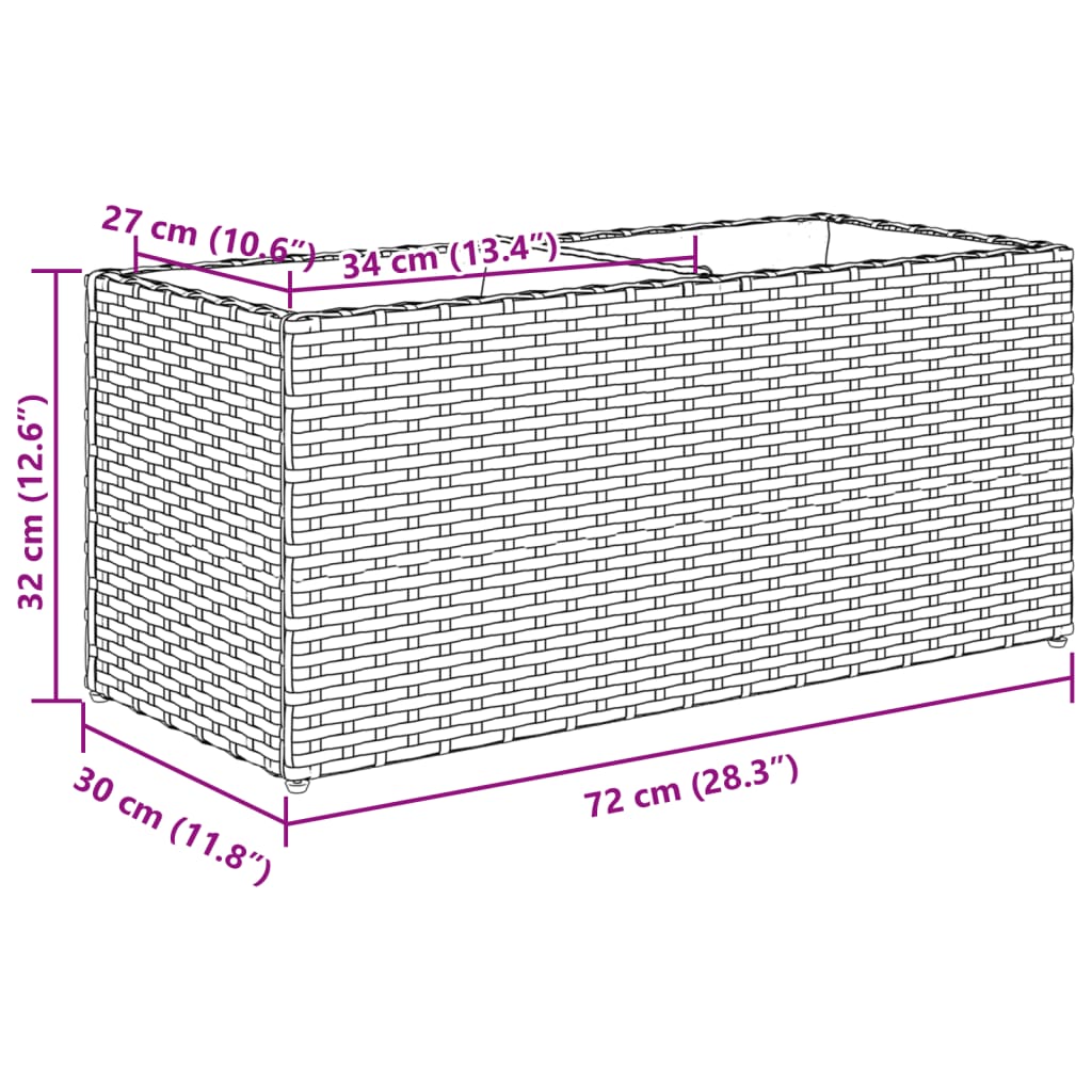 Plantenbakken met 2 potten 2 st 72x30x32 cm poly rattan zwart