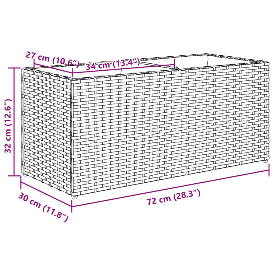 Plantenbakken met 2 potten 2 st 72x30x32 cm poly rattan zwart