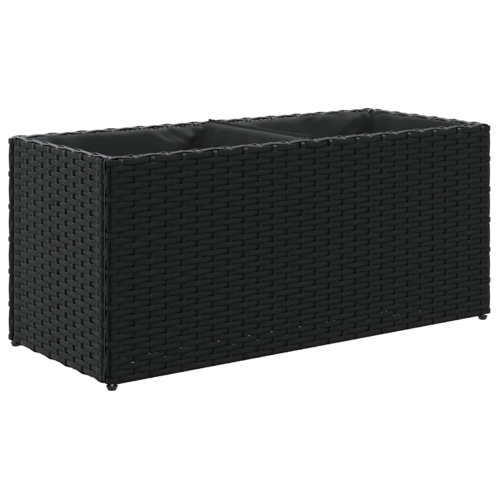 Plantenbakken met 2 potten 2 st 72x30x32 cm poly rattan zwart