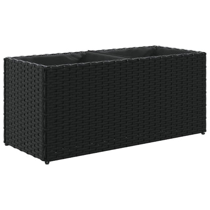 Plantenbakken met 2 potten 2 st 72x30x32 cm poly rattan zwart