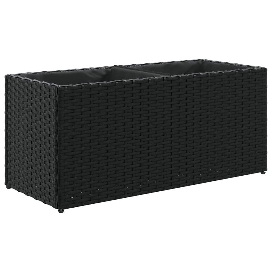 Plantenbakken met 2 potten 2 st 72x30x32 cm poly rattan zwart