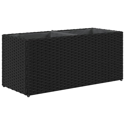 Plantenbakken met 2 potten 2 st 72x30x32 cm poly rattan zwart