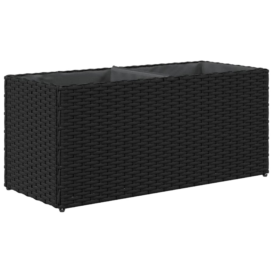 Plantenbakken met 2 potten 2 st 72x30x32 cm poly rattan zwart